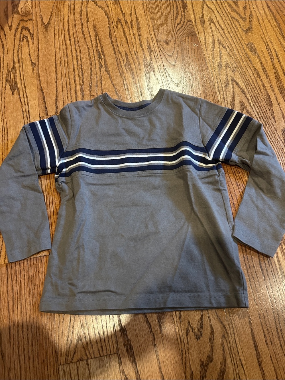 Hanna Andersson Grey Long-Sleeve Tee with Navy & White Stripes